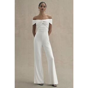 NWT MISHA Ailsa Jumpsuit in White Bridal Bride Bachelorette Off the Shoulder